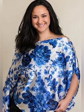 Blue Floral Poncho Top ✨ Handmade Custom Batwing Top ✨